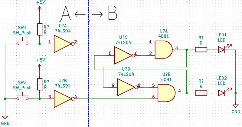インターロック回路をANDとNOTのみで構成したときの回路